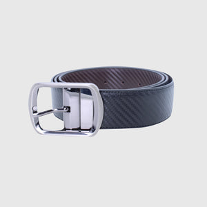 Agile II Formal Belt: A reversible buckle design in genuine leather with a luxurious black carbon textured finish, offering both style and versatility.
