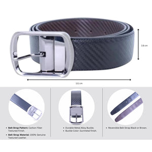 Genuine leather Agile II belt featuring a classy reversible buckle and a black carbon finish