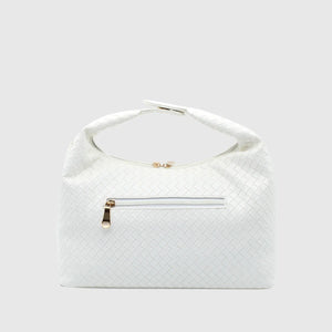 Allure handbag/sling for women in exclusive faux leather with intrecciato weave design, featuring a detachable golden metal chain sling and magnetic push-button handle. A stylish and elegant accessory with multiple compartments for organized storage.