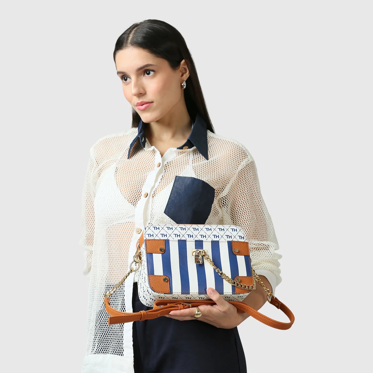 Athens Party Sling Bag for Women | Crossbody Bag | Stripe Print Design | Blue-White