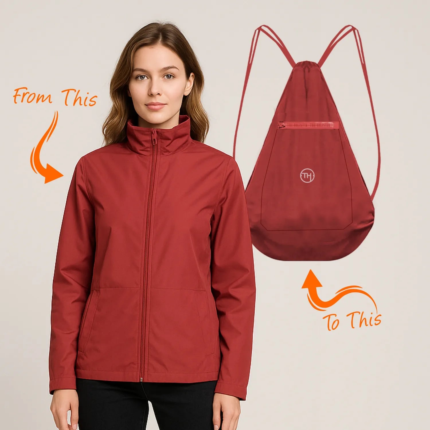 Disguise Wind-Cheater for Women| Convertible Jacket | Stylish Backpack Jacket | Maroon