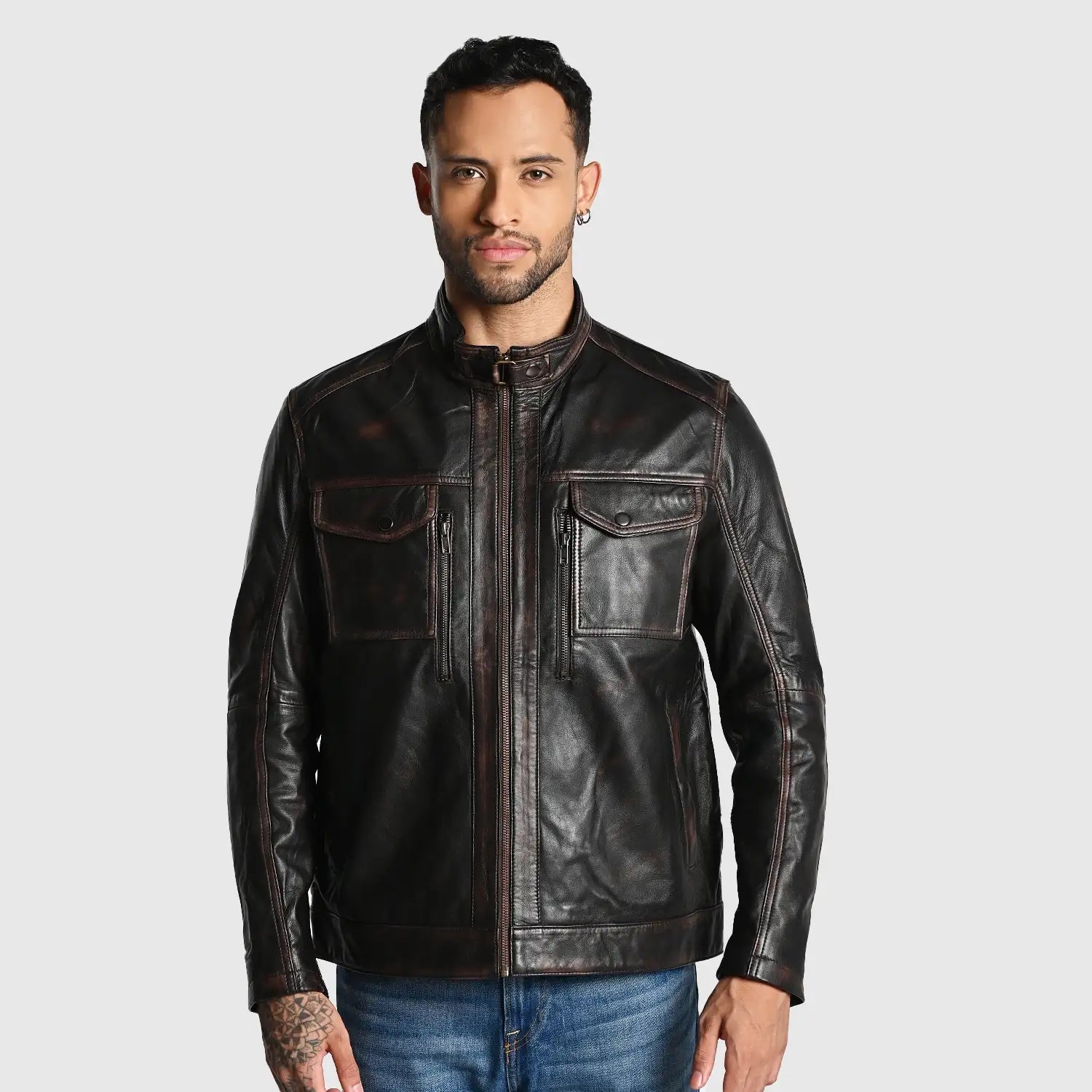 Rugged Genuine Leather Jacket for Men Biker Jacket Party