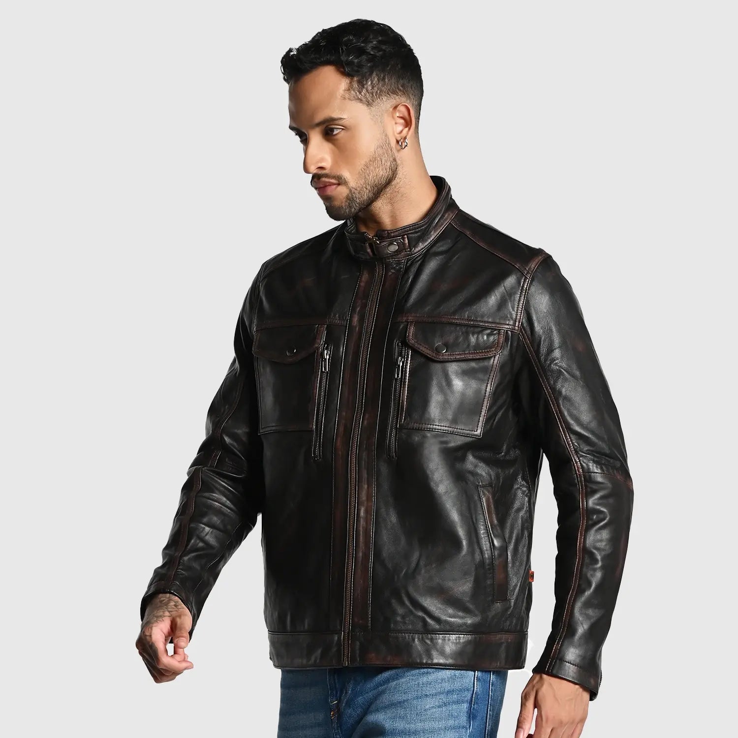 Rugged Genuine Leather Jacket for Men | Biker Jacket | Party Jacket | Black