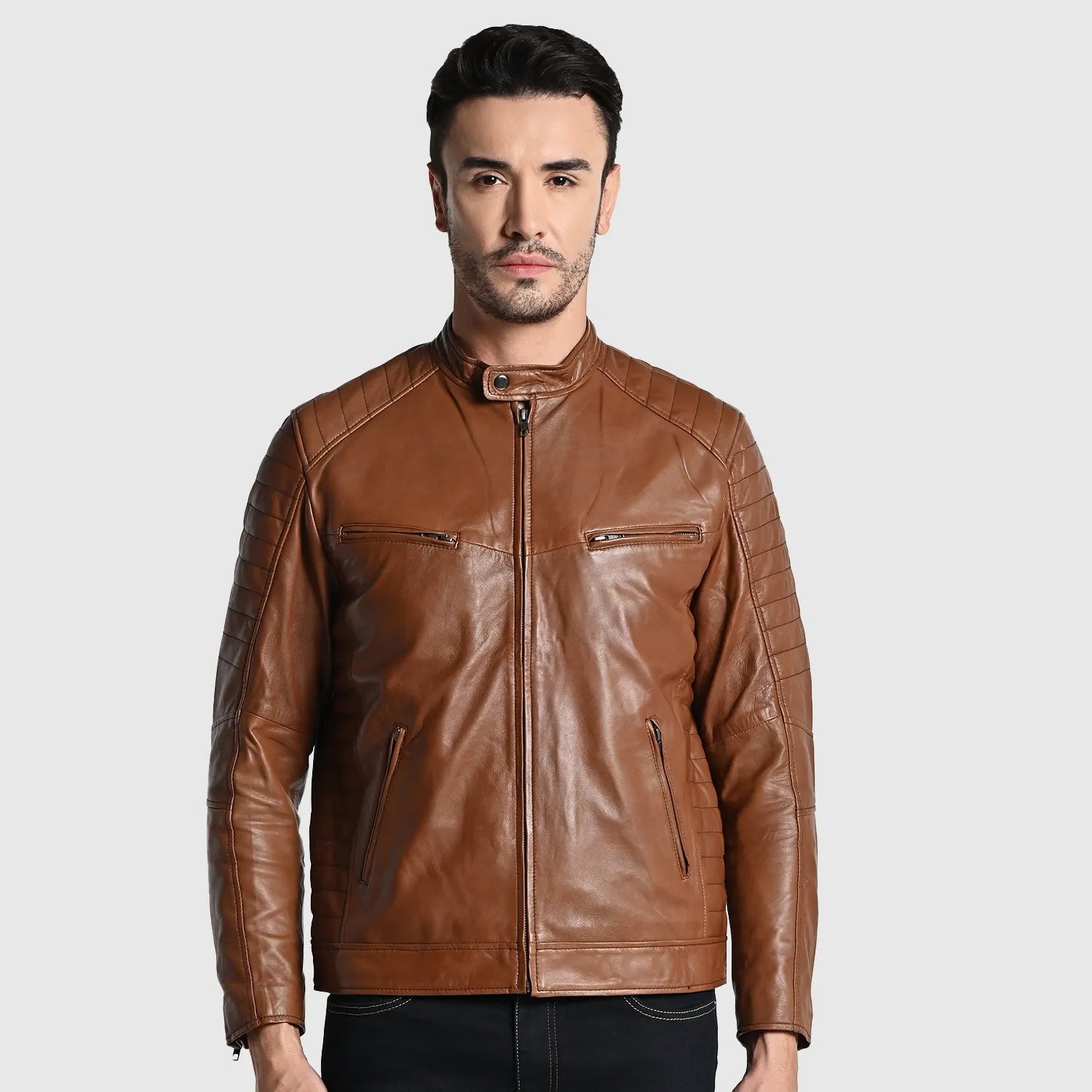 Strider Men's Genuine Leather Jacket | Biker Jacket | Party Jacket | Brown