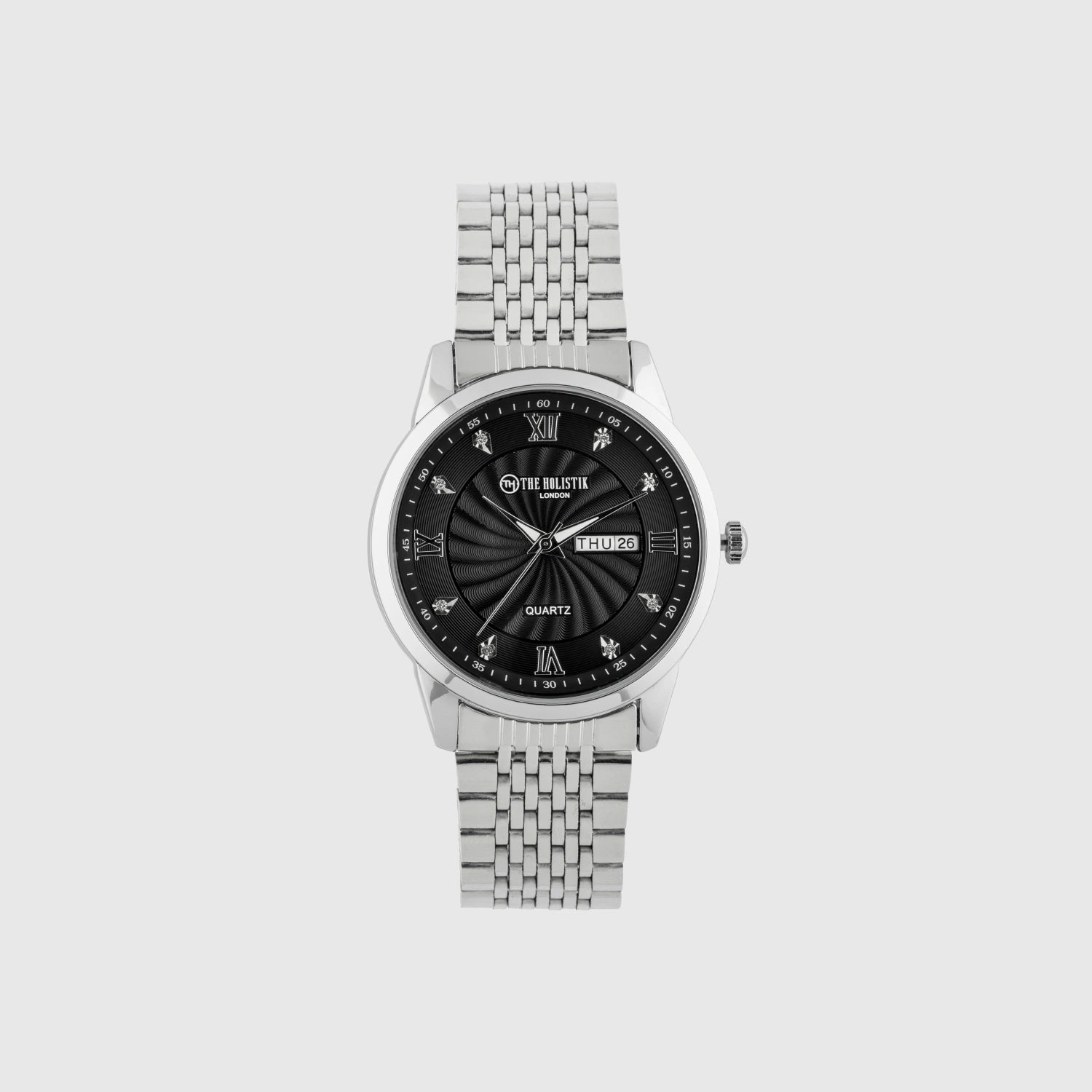 Velmore Watch for Men | Stylish Metal Strap | Day-Date Feature | Roman Dial | Formal & Casual Wear