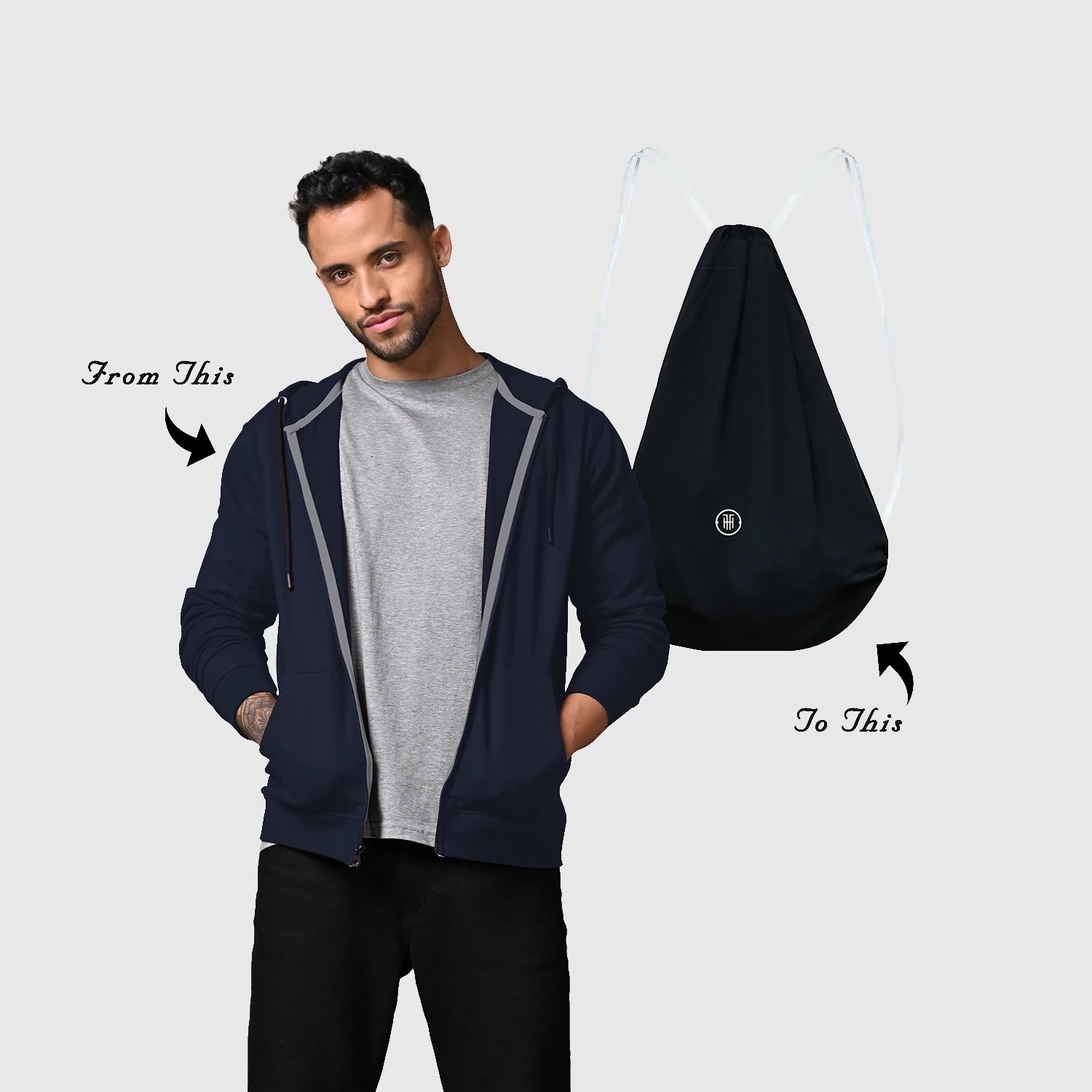 Disguise backpack hoodie navy blue
Navy blue convertible hoodie backpack
Disguise hybrid hoodie with backpack
Navy blue travel hoodie with backpack