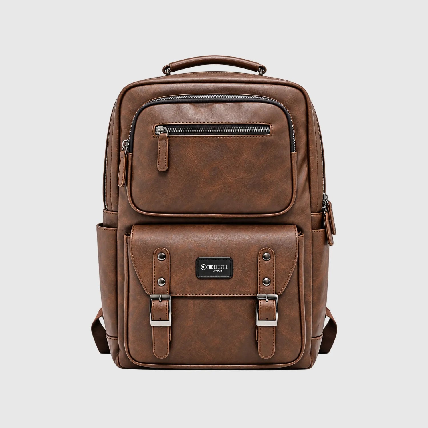 Porto Laptop Backpack for Men | Brown Faux Leather Business Backpack | The Holistik