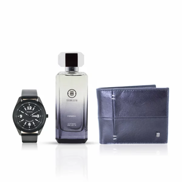 men's combo, black men's watch, men's parfum EDP, black men's wallet, genuine leather wallet,