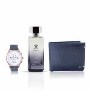 men's combo, sliver/grey men's watch, men's parfum EDP, black men's wallet, genuine leather wallet