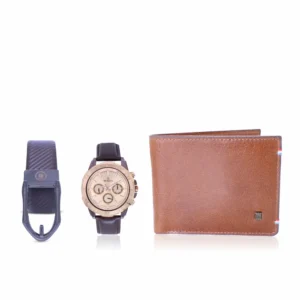 men's combo, men's formal brown genuine leather belt, rose gold/brown men's watch, tan/brown men's genuine leather wallet