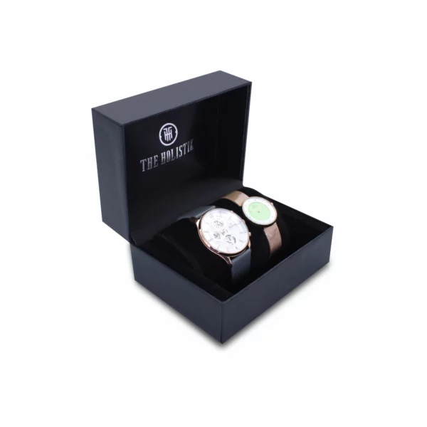 couple's watch combo/pair, silver/grey men's watch, mint green/gold women's watch
