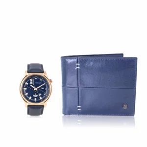 men's combo, men's watch, men's wallet, genuine leather wallet, blue, petrol blue