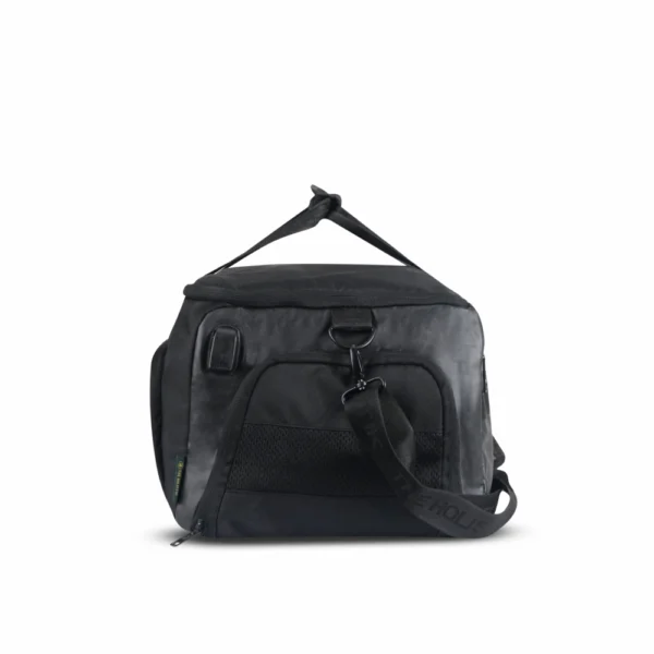 wanderer expandable duffel bag, USB charging port, RFID-protected front pockets, can be hanged inside any wardrobe or closet, black