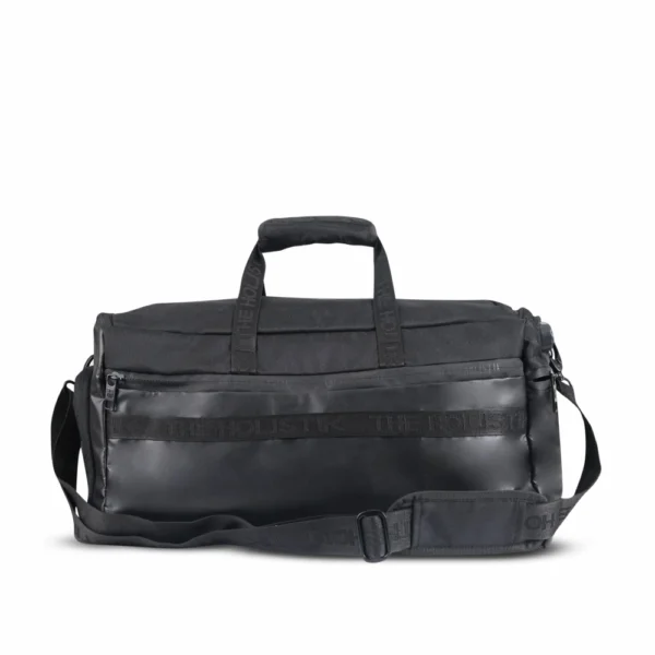 wanderer expandable duffel bag, USB charging port, RFID-protected front pockets, can be hanged inside any wardrobe or closet, black