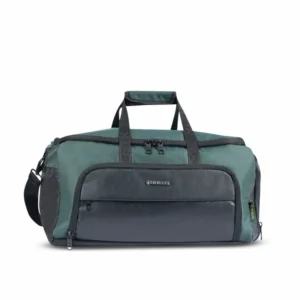 wanderer expandable duffel bag, USB charging port, RFID-protected front pockets, can be hanged inside any wardrobe or closet, black/olive